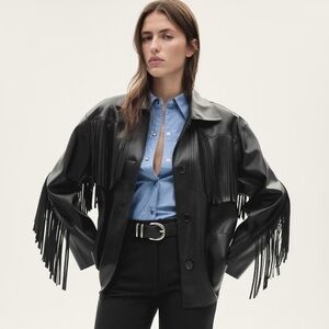 🖤NWT MANGO Faux- Leather Black fringe jacket! 
🥭size 10/XL🥭completely sold out!